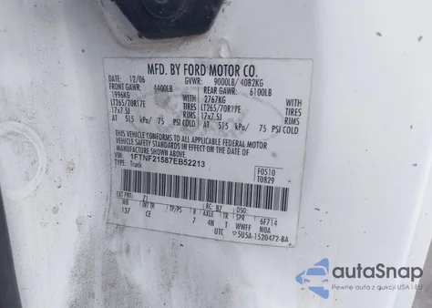 2007 Ford F-250 Xl/Xlt from USA, damaged, VIN 1FTNF21587EB52213